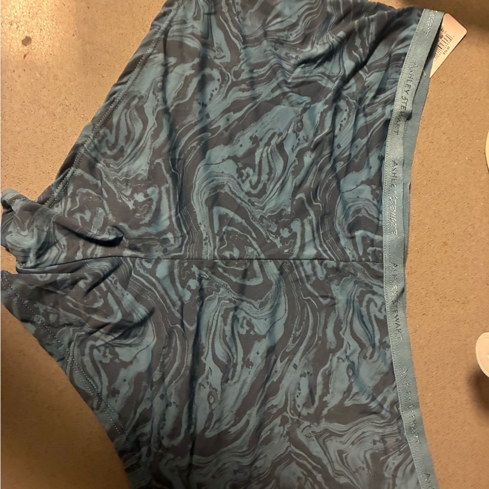 Ashley Stewart Teal and Black Swirl Shorts